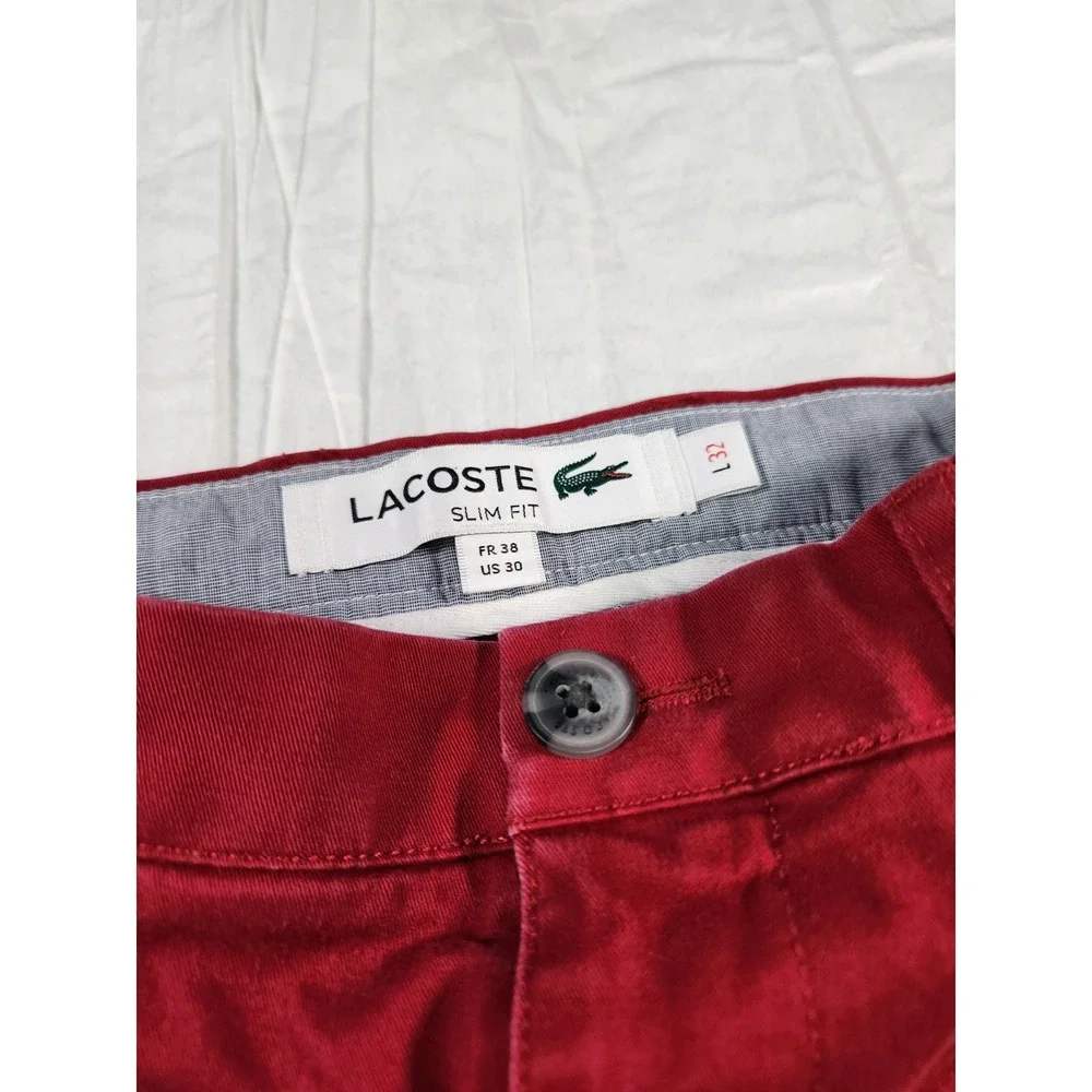 Lacoste Stretch Chino 30x32 Rouge HH9553 00 240 Red Pants Mens Men's Flat Front